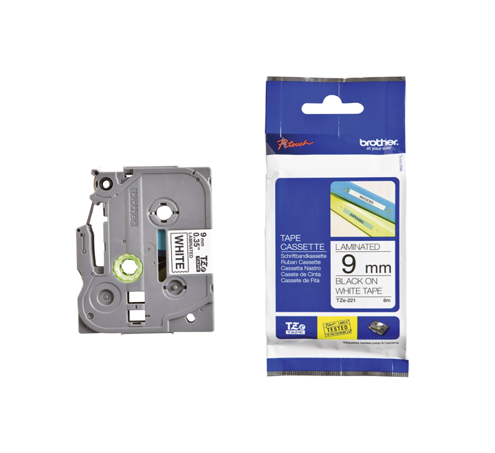 [TZE221] BROTHER Cassette à Ruban TZe-221 N/B, 9mm